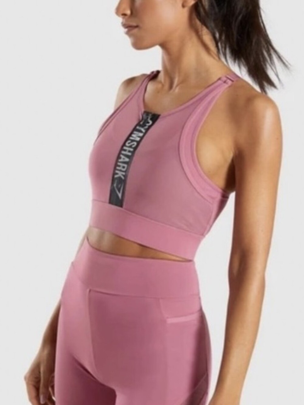 Gymshark Elevate Front Zip Logo Sports Bra Dusty Rose Small